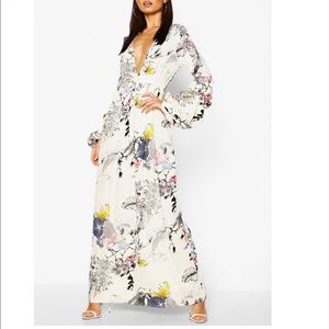 Boohoo Floral Maxi Dress - White and Multicolor